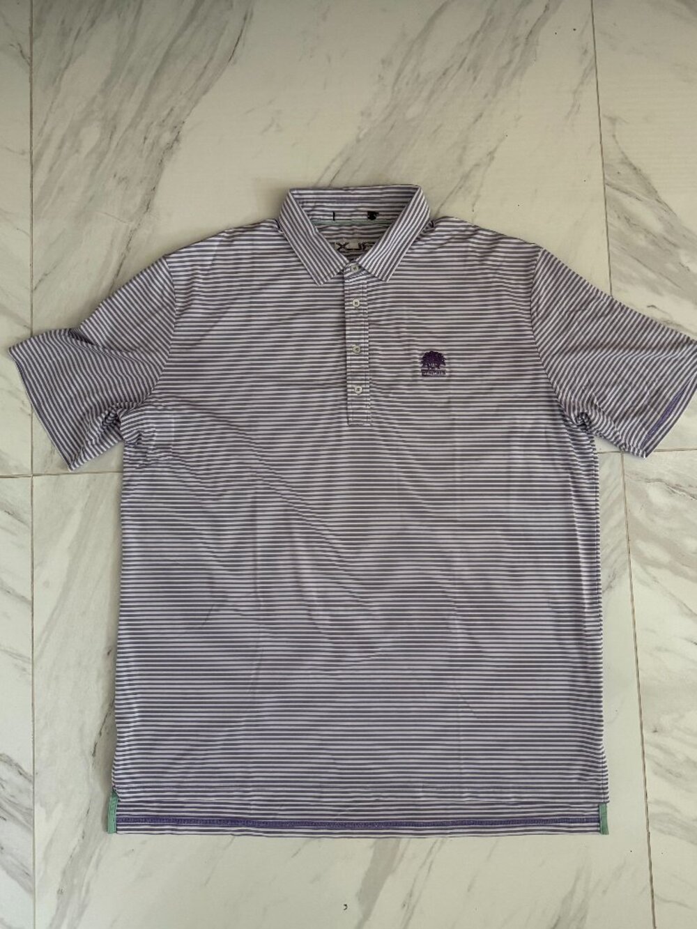 RLX Ralph Lauren Belfair Golf Polo Men’s XL Purple White Stripe Wicking